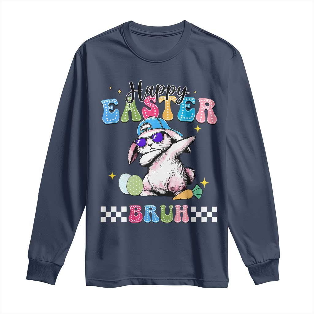 Happy Easter Bruh Long Sleeve Shirt Bunny Dabbing Rabbit Funny Kids Toddler Boys TS10 Navy Print Your Wear