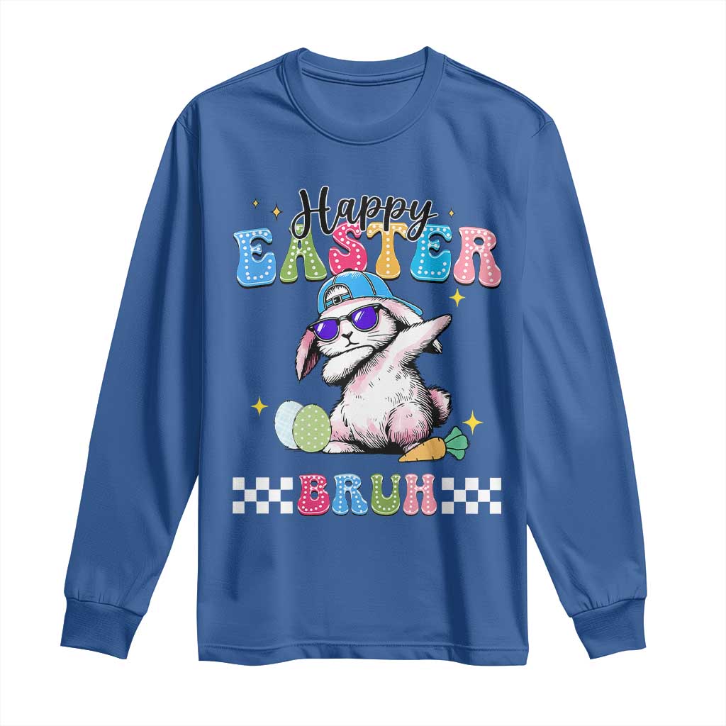 Happy Easter Bruh Long Sleeve Shirt Bunny Dabbing Rabbit Funny Kids Toddler Boys TS10 Royal Blue Print Your Wear