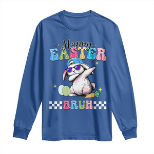 Happy Easter Bruh Long Sleeve Shirt Bunny Dabbing Rabbit Funny Kids Toddler Boys TS10 Royal Blue Print Your Wear