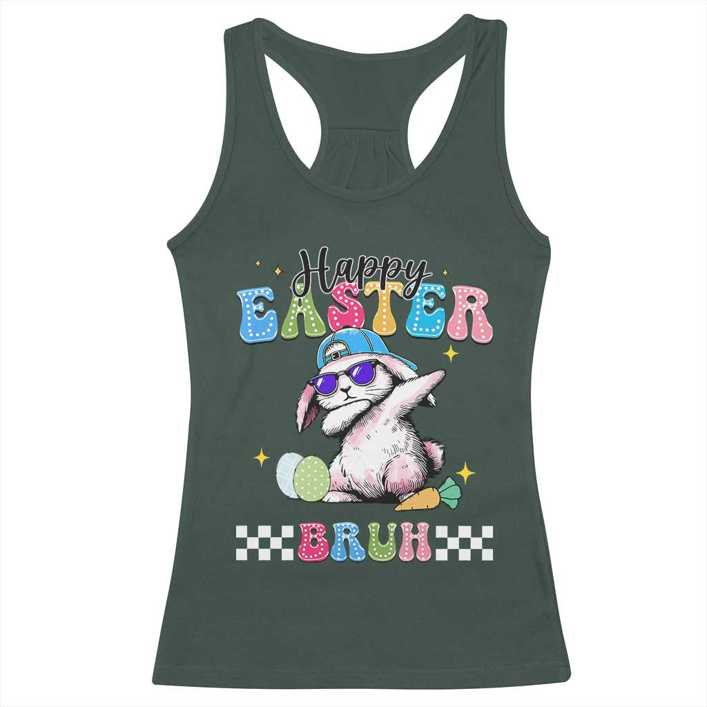 Happy Easter Bruh Racerback Tank Top Bunny Dabbing Rabbit Funny Kids Toddler Boys TS10 Dark Forest Green Print Your Wear