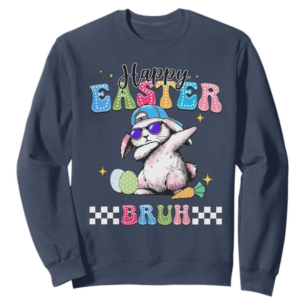 Happy Easter Bruh Sweatshirt Bunny Dabbing Rabbit Funny Kids Toddler Boys TS10 Navy Print Your Wear