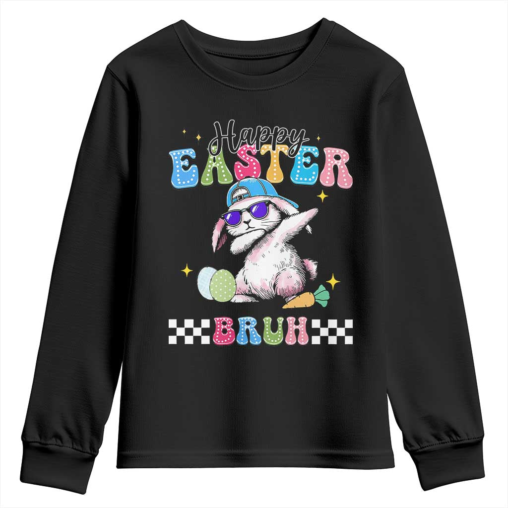 Happy Easter Bruh Youth Sweatshirt Bunny Dabbing Rabbit Funny Kids Toddler Boys TS10 Black Print Your Wear