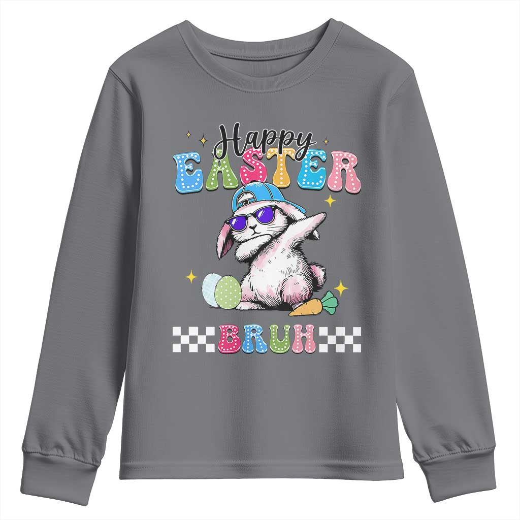 Happy Easter Bruh Youth Sweatshirt Bunny Dabbing Rabbit Funny Kids Toddler Boys TS10 Charcoal Print Your Wear