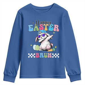 Happy Easter Bruh Youth Sweatshirt Bunny Dabbing Rabbit Funny Kids Toddler Boys TS10 Royal Blue Print Your Wear