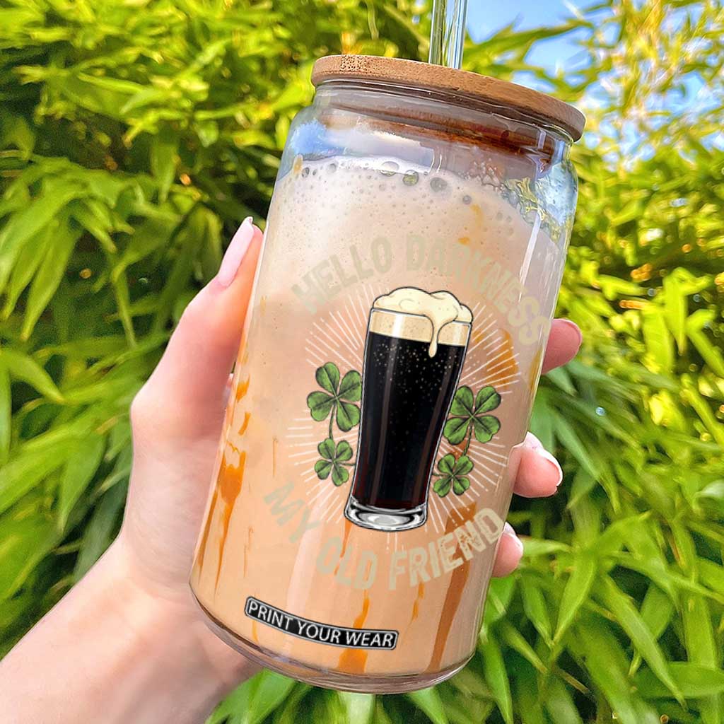 Irish Shamrock Beer Day Glass Can Hello Darkness My Old Friend TS10 Black Print Your Wear