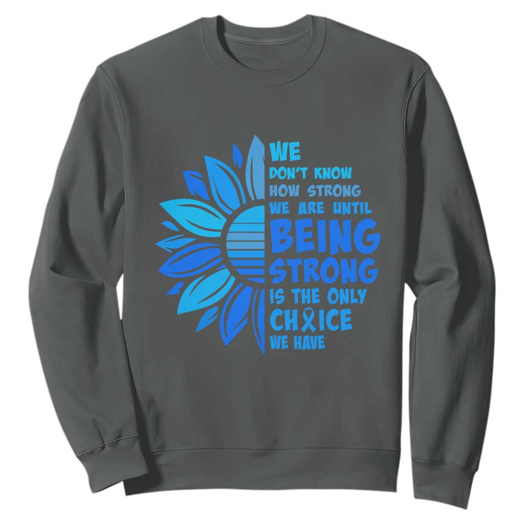 ALS Awareness Sweatshirt Blue Ribbon Stronger Survivor TS10 Dark Heather Print Your Wear