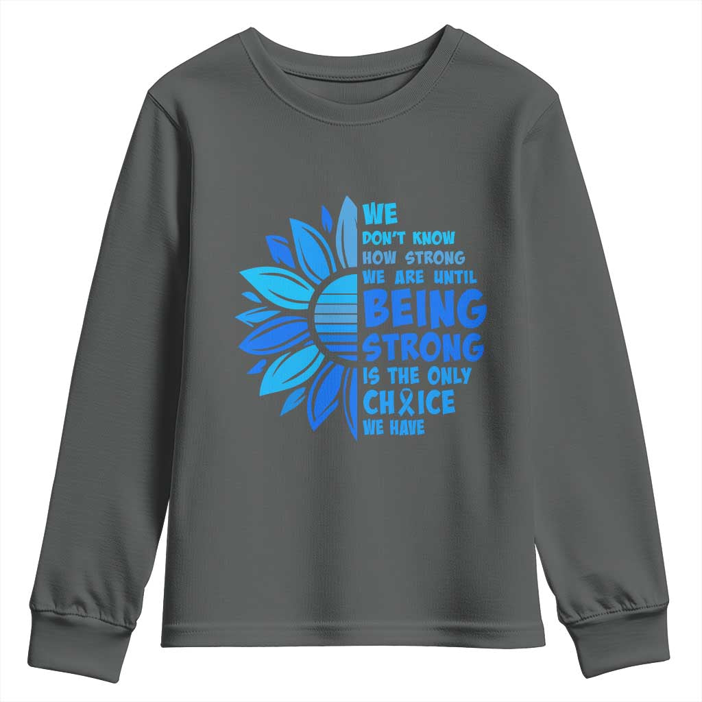 ALS Awareness Youth Sweatshirt Blue Ribbon Stronger Survivor TS10 Dark Heather Print Your Wear