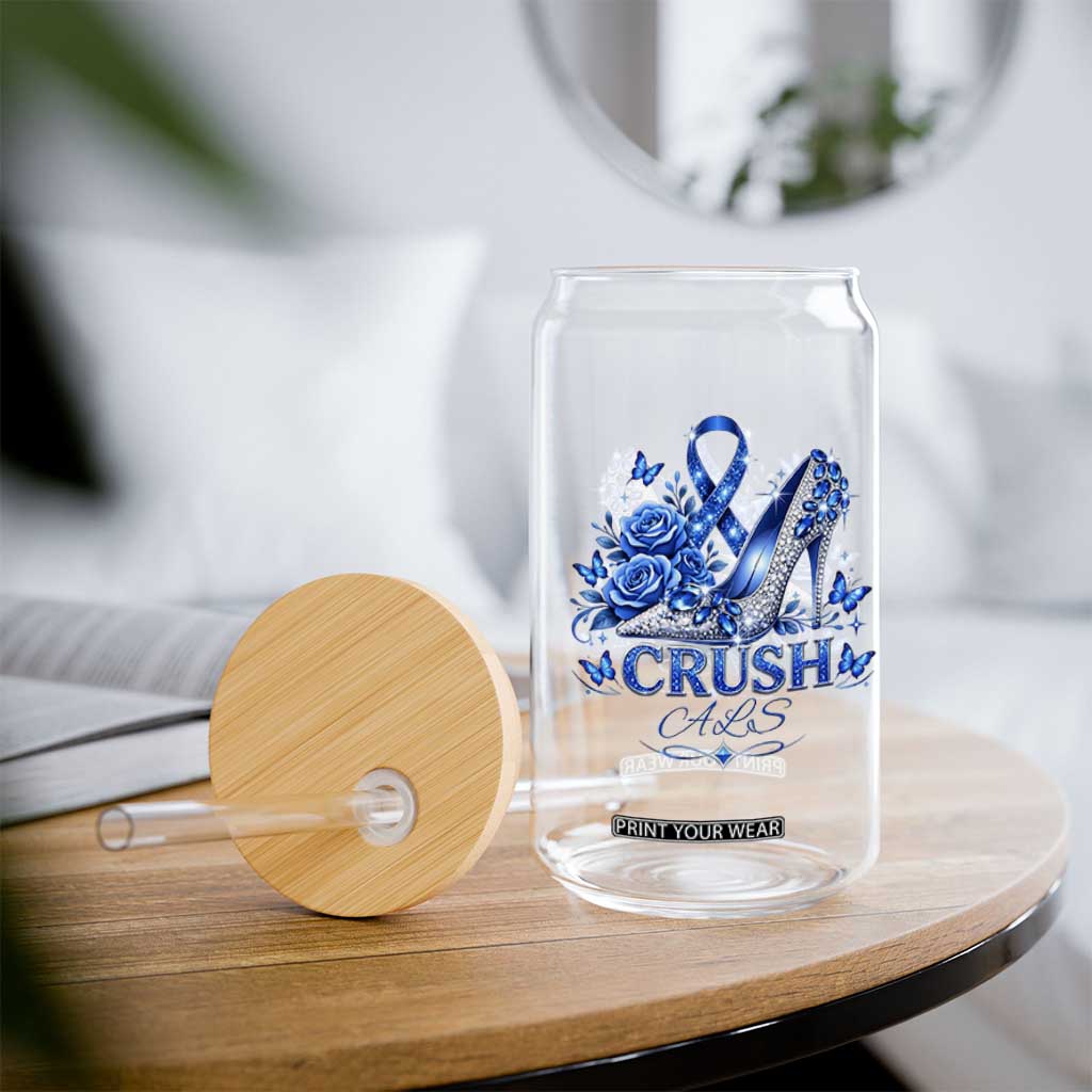 ALS Awareness Glass Can Blue Ribbon Women Crush ALS TS10 Print Your Wear