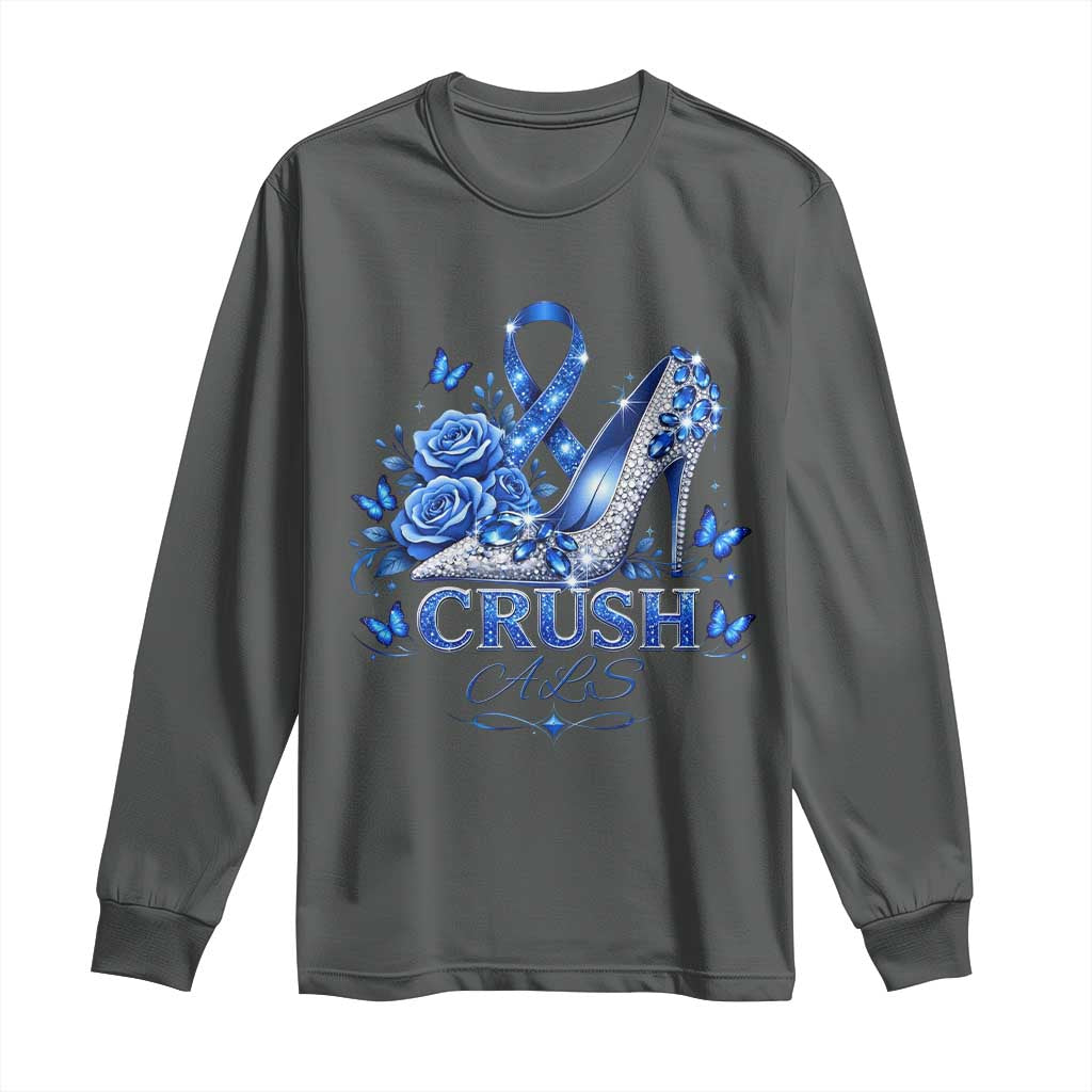 ALS Awareness Long Sleeve Shirt Blue Ribbon Women Crush ALS TS10 Dark Heather Print Your Wear