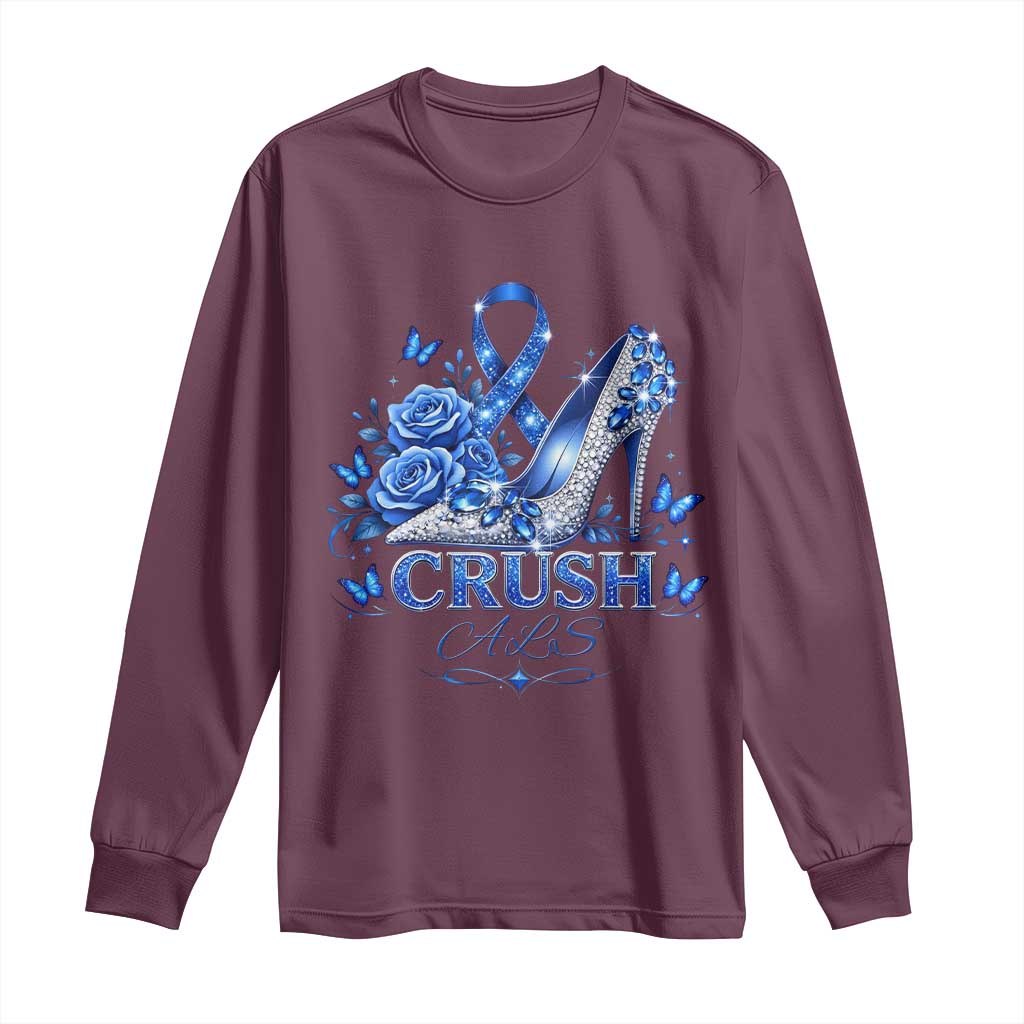 ALS Awareness Long Sleeve Shirt Blue Ribbon Women Crush ALS TS10 Maroon Print Your Wear