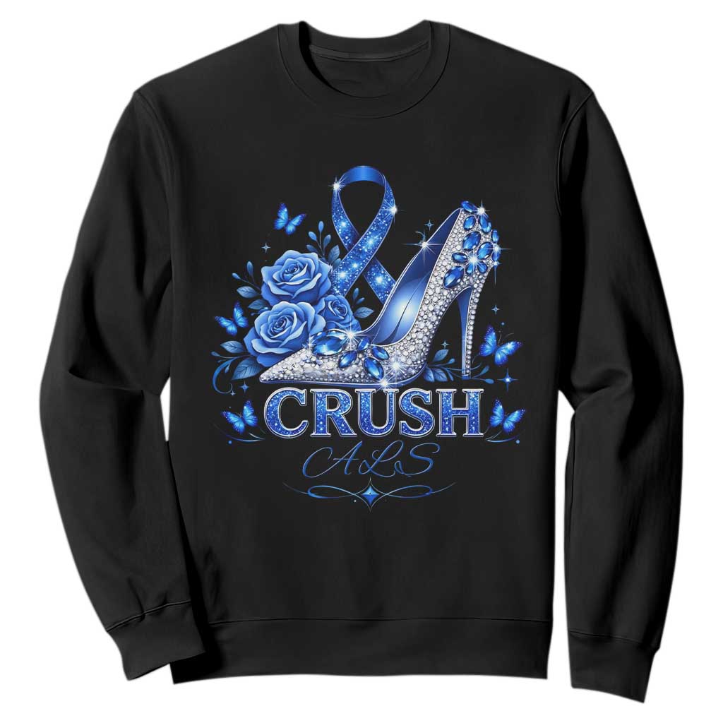 ALS Awareness Sweatshirt Blue Ribbon Women Crush ALS TS10 Black Print Your Wear