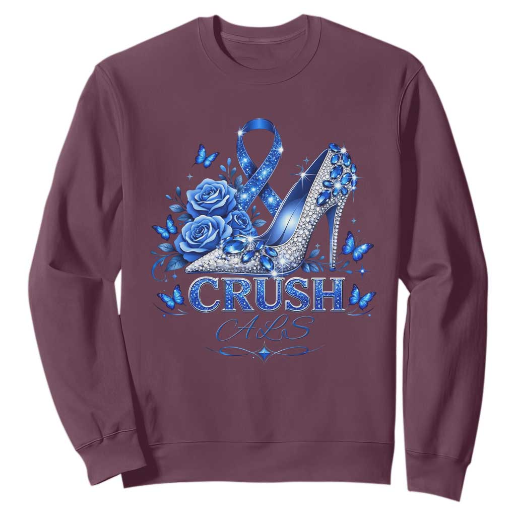 ALS Awareness Sweatshirt Blue Ribbon Women Crush ALS TS10 Maroon Print Your Wear