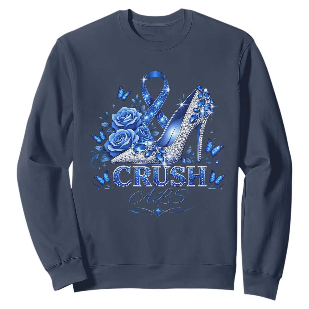ALS Awareness Sweatshirt Blue Ribbon Women Crush ALS TS10 Navy Print Your Wear