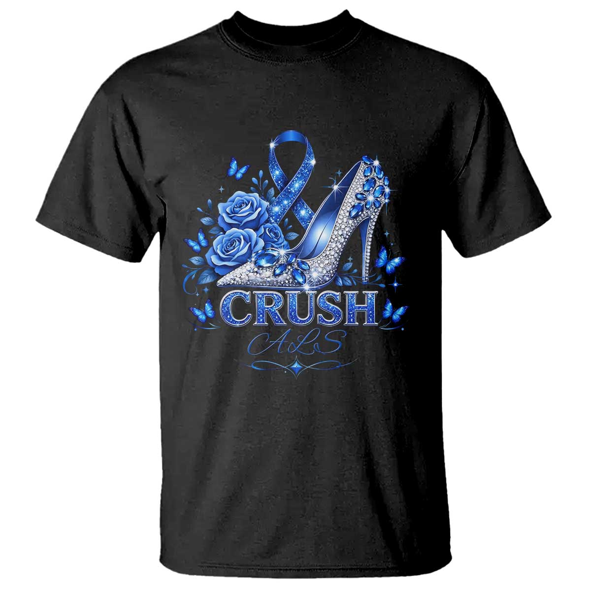 ALS Awareness T Shirt Blue Ribbon Women Crush ALS TS10 Black Print Your Wear