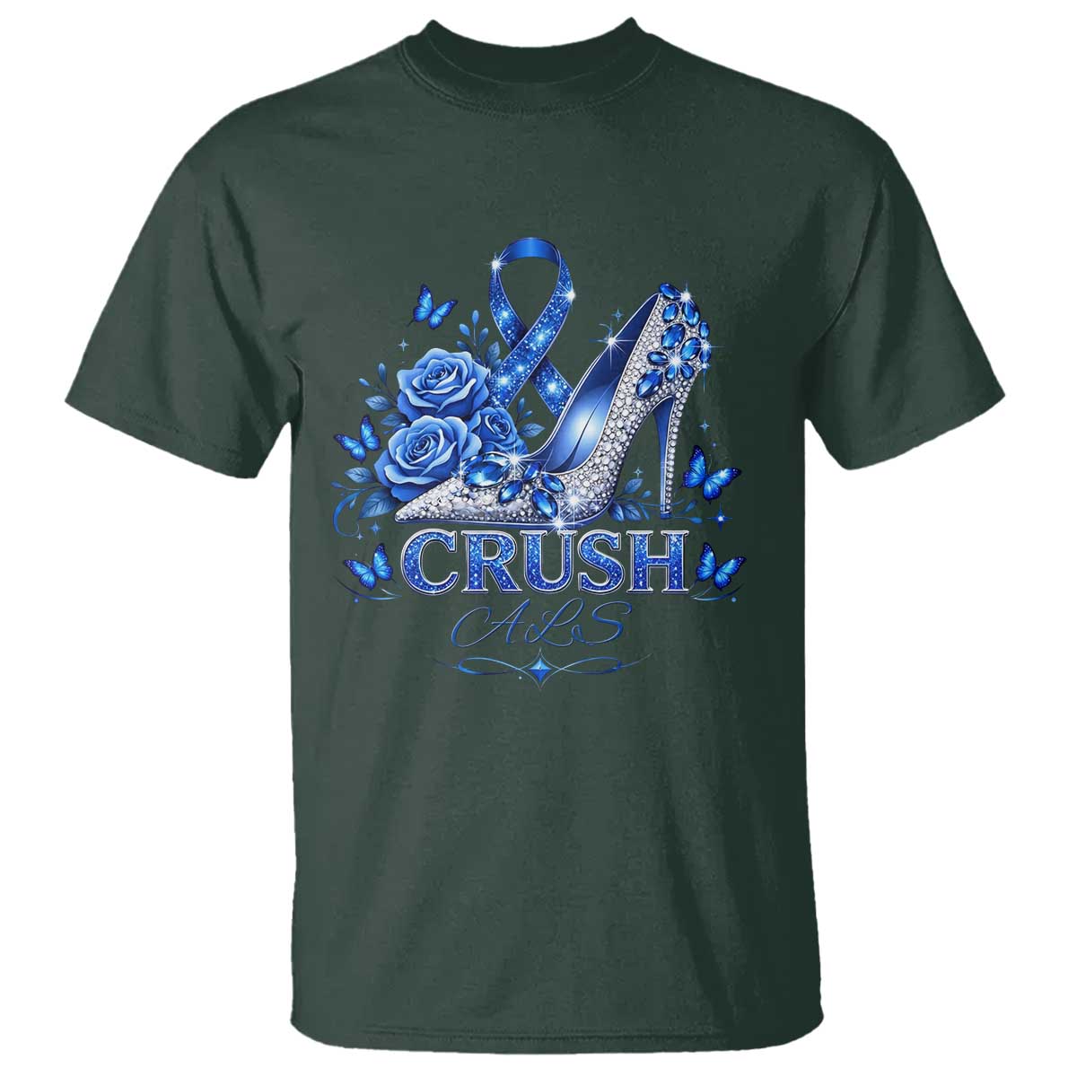 ALS Awareness T Shirt Blue Ribbon Women Crush ALS TS10 Dark Forest Green Print Your Wear