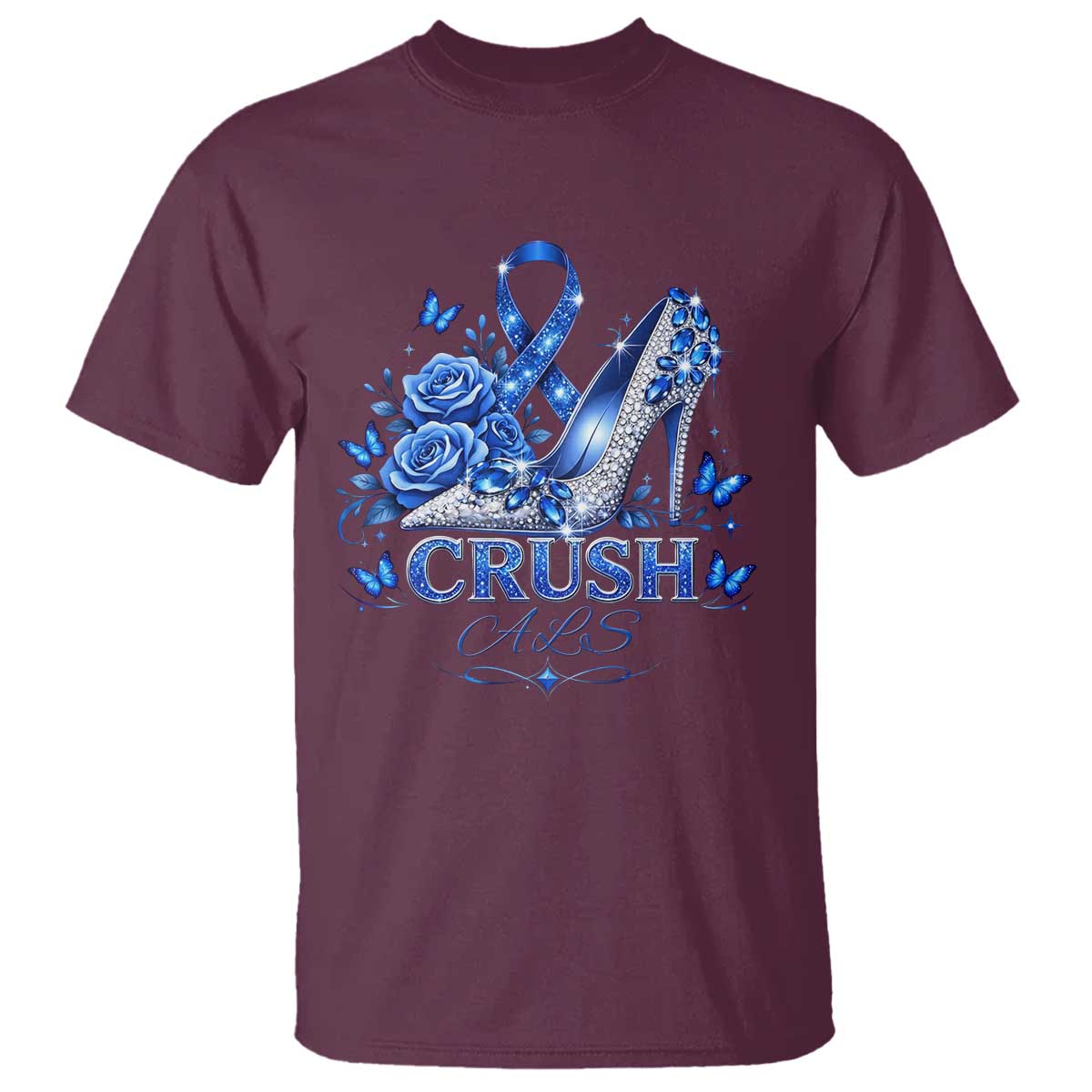 ALS Awareness T Shirt Blue Ribbon Women Crush ALS TS10 Maroon Print Your Wear