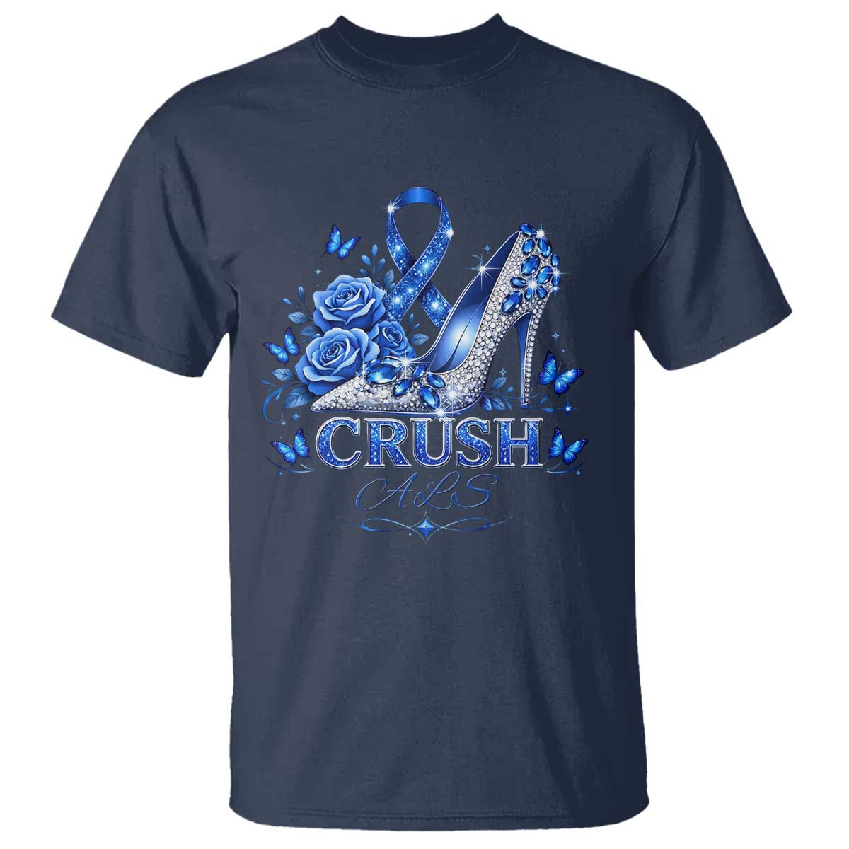 ALS Awareness T Shirt Blue Ribbon Women Crush ALS TS10 Navy Print Your Wear