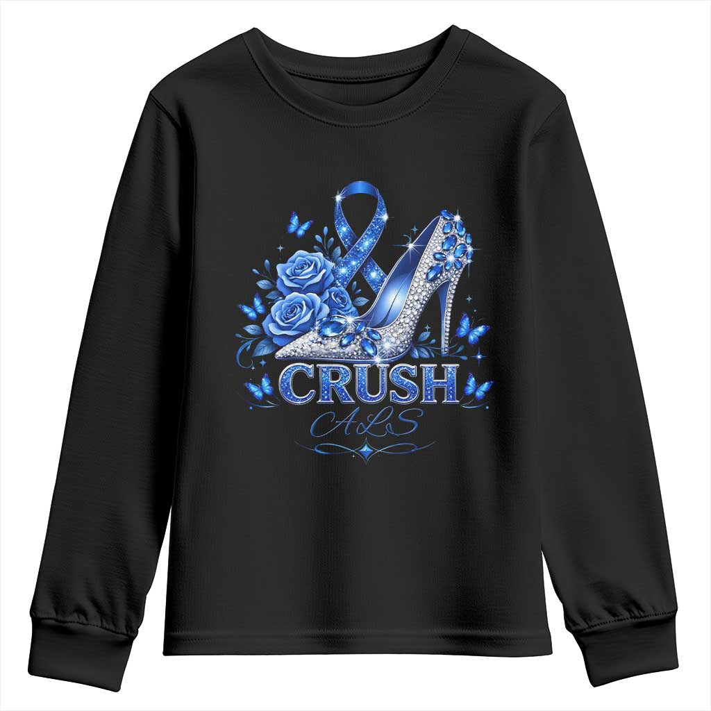 ALS Awareness Youth Sweatshirt Blue Ribbon Women Crush ALS TS10 Black Print Your Wear