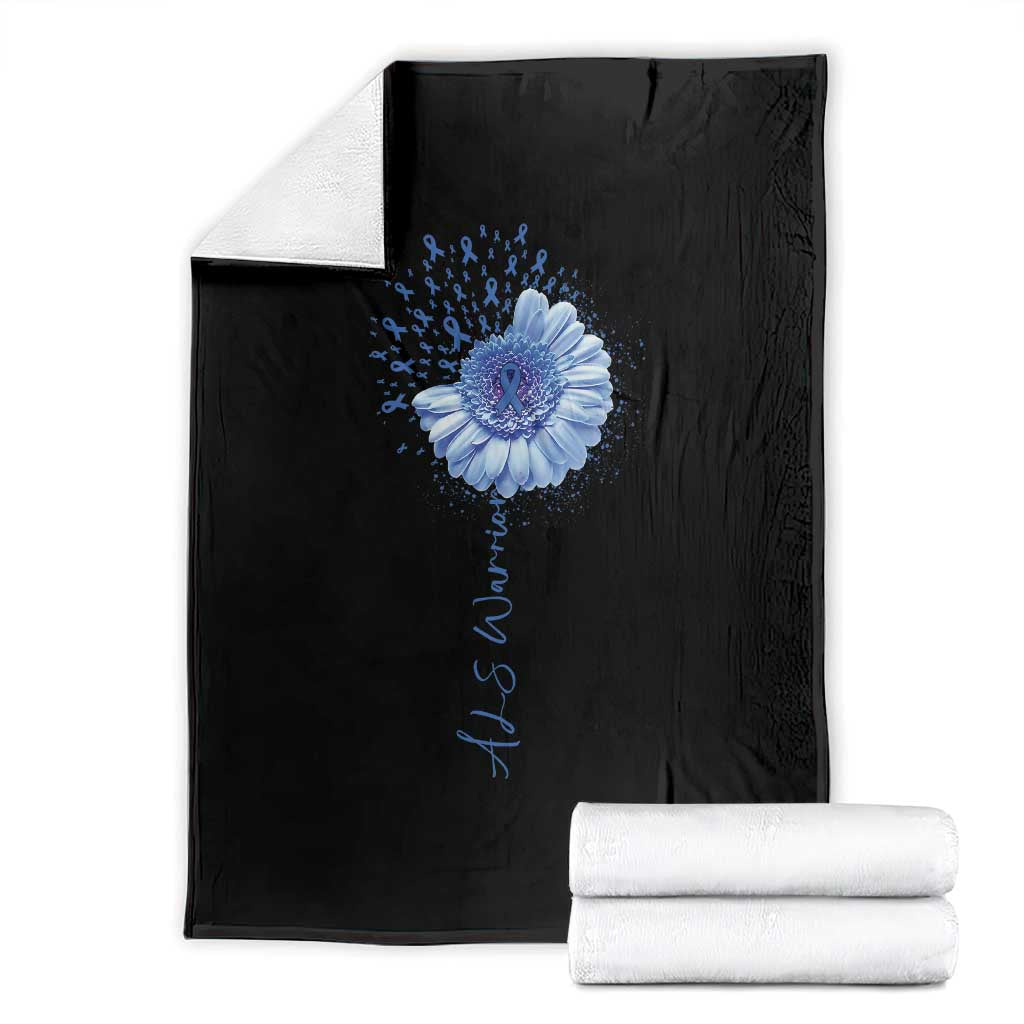 ALS Awareness Throw Blanket Blue Ribbon Sunflower ALS Warrior TS10 Black Print Your Wear