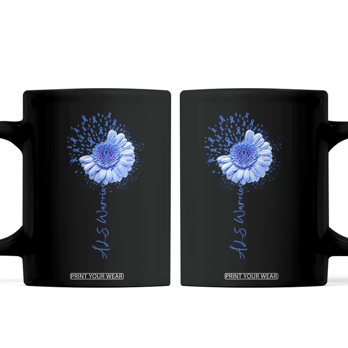 ALS Awareness Coffee Mug Blue Ribbon Sunflower ALS Warrior TS10 Black Print Your Wear