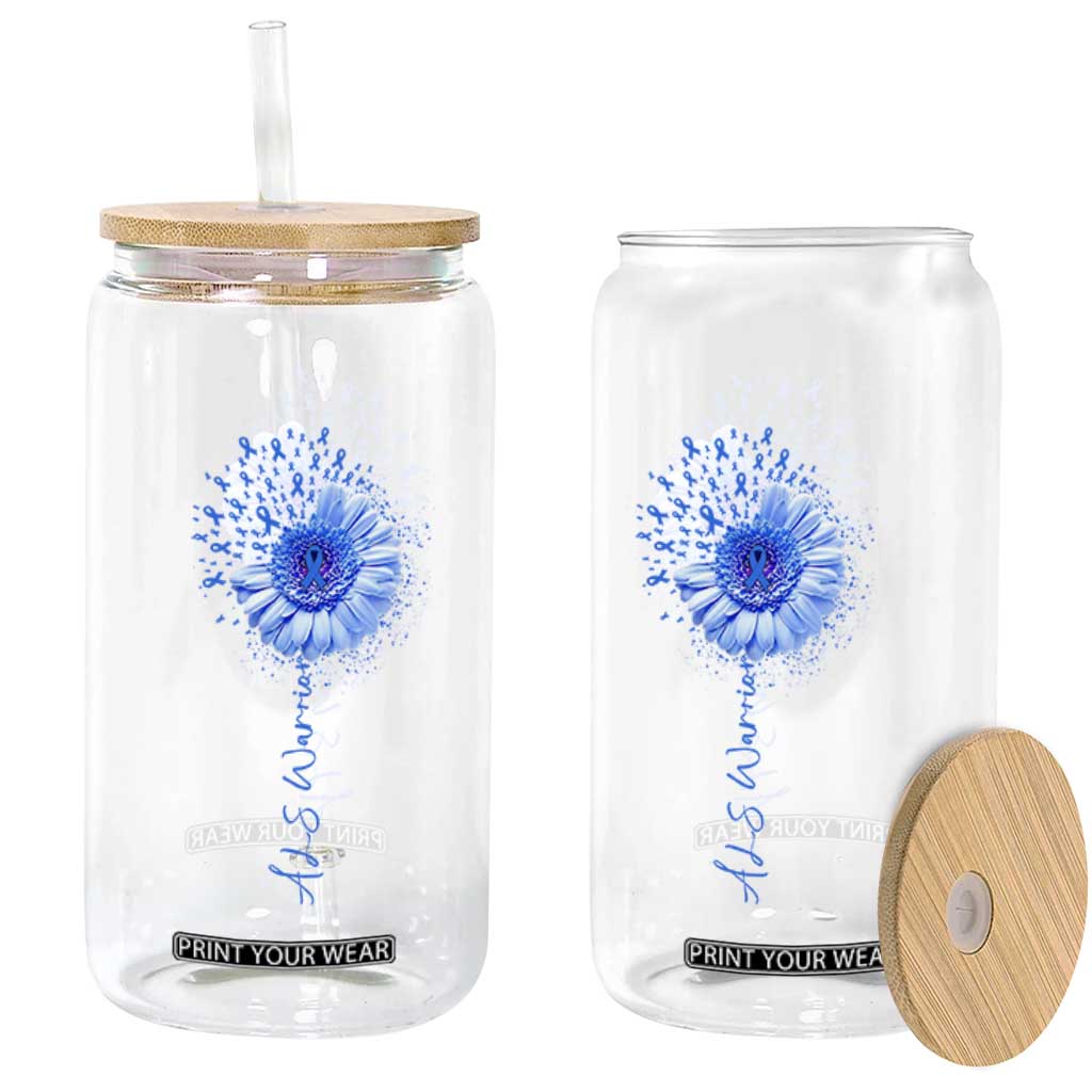 ALS Awareness Glass Can Blue Ribbon Sunflower ALS Warrior TS10 Print Your Wear