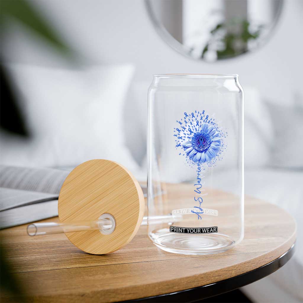 ALS Awareness Glass Can Blue Ribbon Sunflower ALS Warrior TS10 Print Your Wear