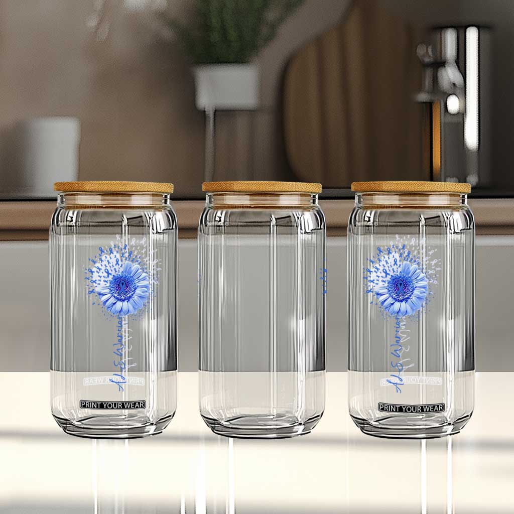 ALS Awareness Glass Can Blue Ribbon Sunflower ALS Warrior TS10 Print Your Wear