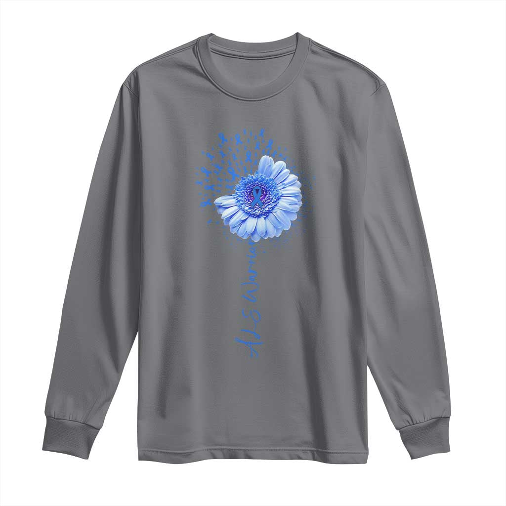 ALS Awareness Long Sleeve Shirt Blue Ribbon Sunflower ALS Warrior TS10 Charcoal Print Your Wear