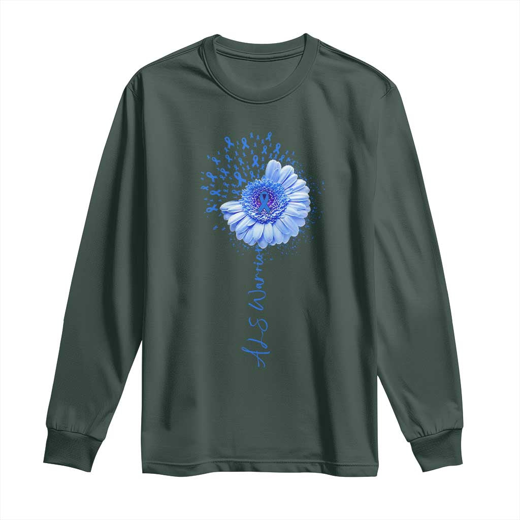 ALS Awareness Long Sleeve Shirt Blue Ribbon Sunflower ALS Warrior TS10 Dark Forest Green Print Your Wear