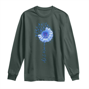 ALS Awareness Long Sleeve Shirt Blue Ribbon Sunflower ALS Warrior TS10 Dark Forest Green Print Your Wear