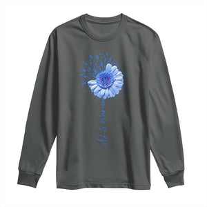 ALS Awareness Long Sleeve Shirt Blue Ribbon Sunflower ALS Warrior TS10 Dark Heather Print Your Wear