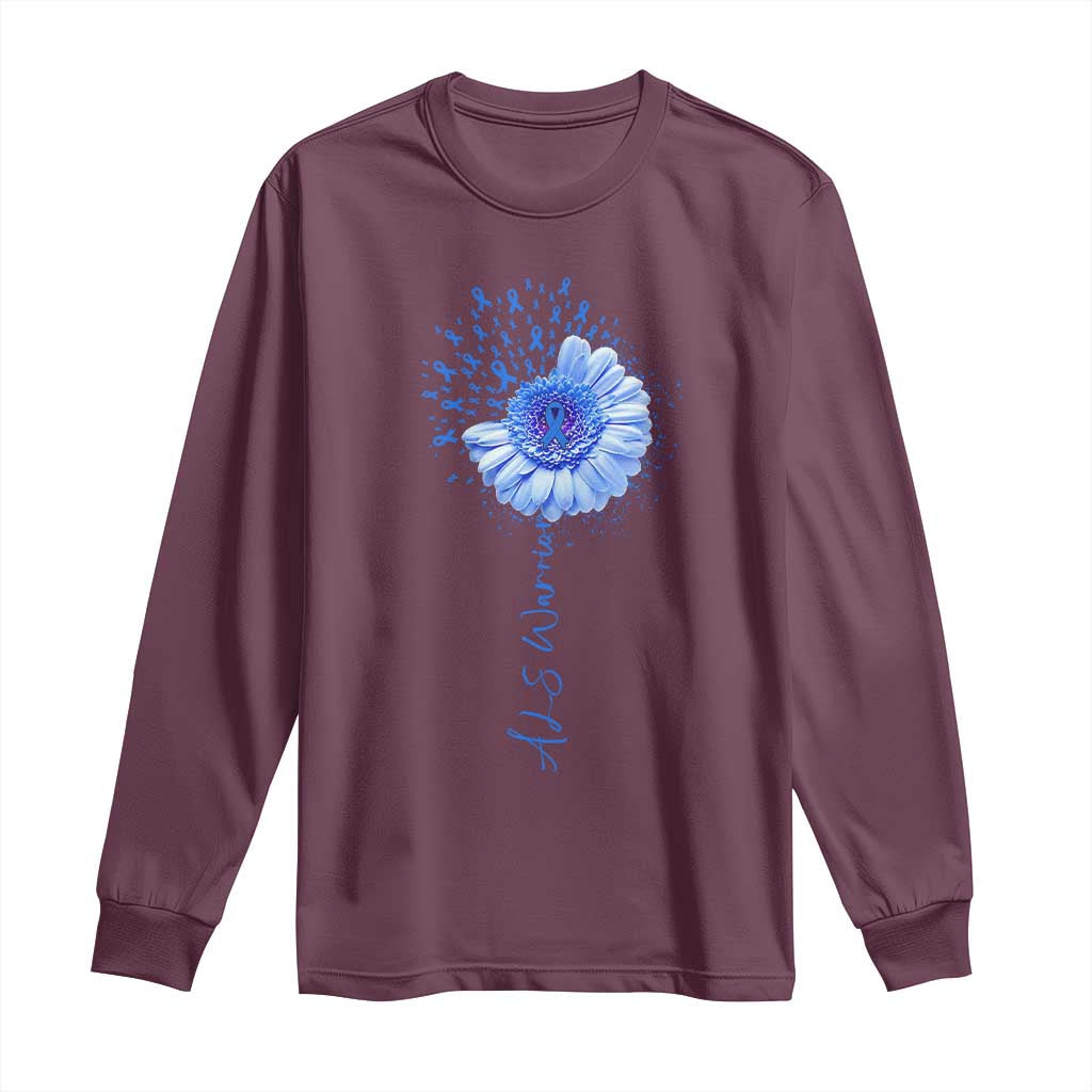 ALS Awareness Long Sleeve Shirt Blue Ribbon Sunflower ALS Warrior TS10 Maroon Print Your Wear