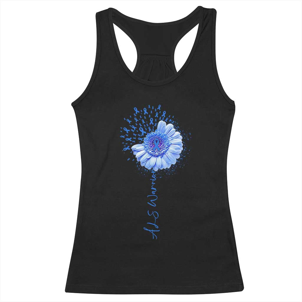 ALS Awareness Racerback Tank Top Blue Ribbon Sunflower ALS Warrior TS10 Black Print Your Wear