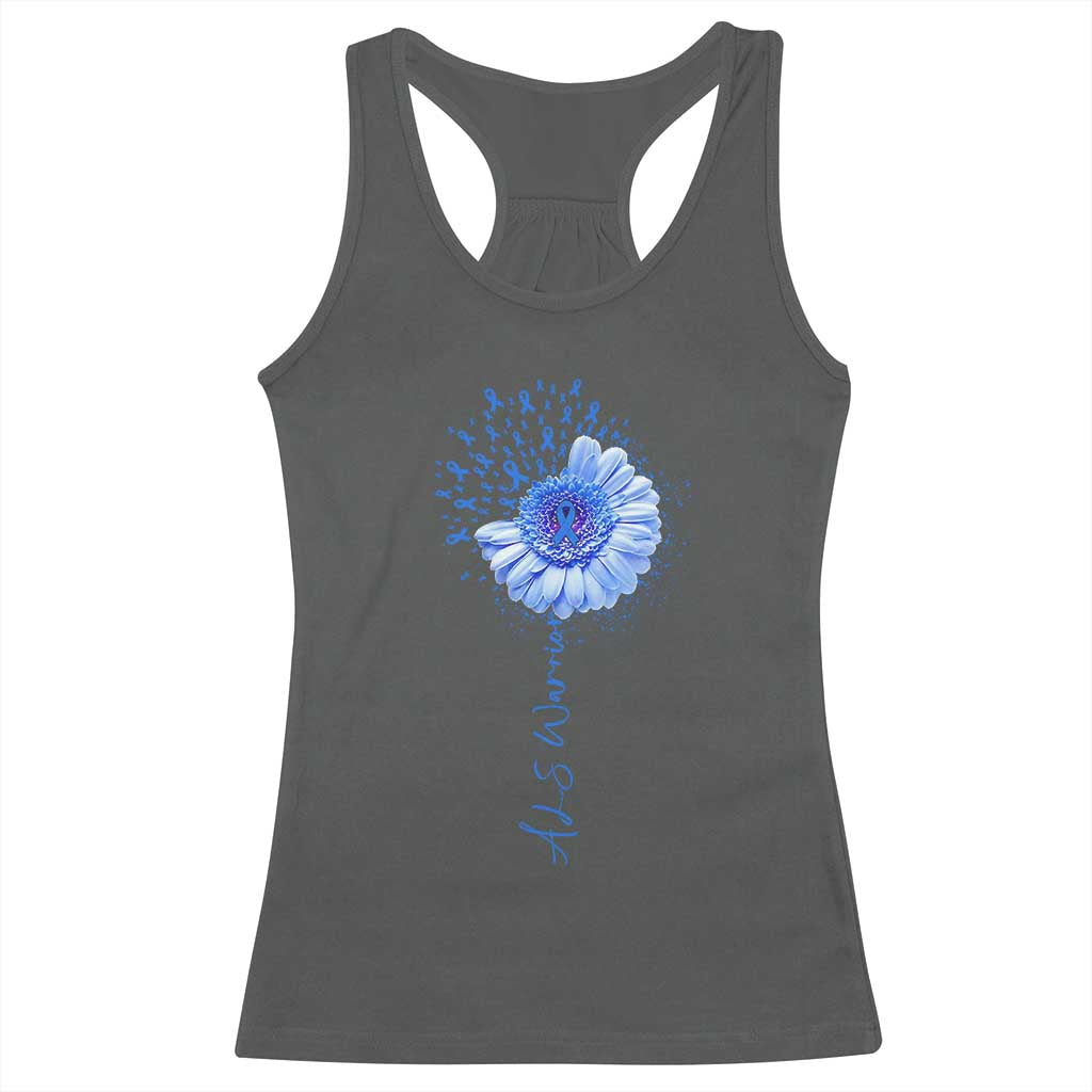 ALS Awareness Racerback Tank Top Blue Ribbon Sunflower ALS Warrior TS10 Dark Heather Print Your Wear