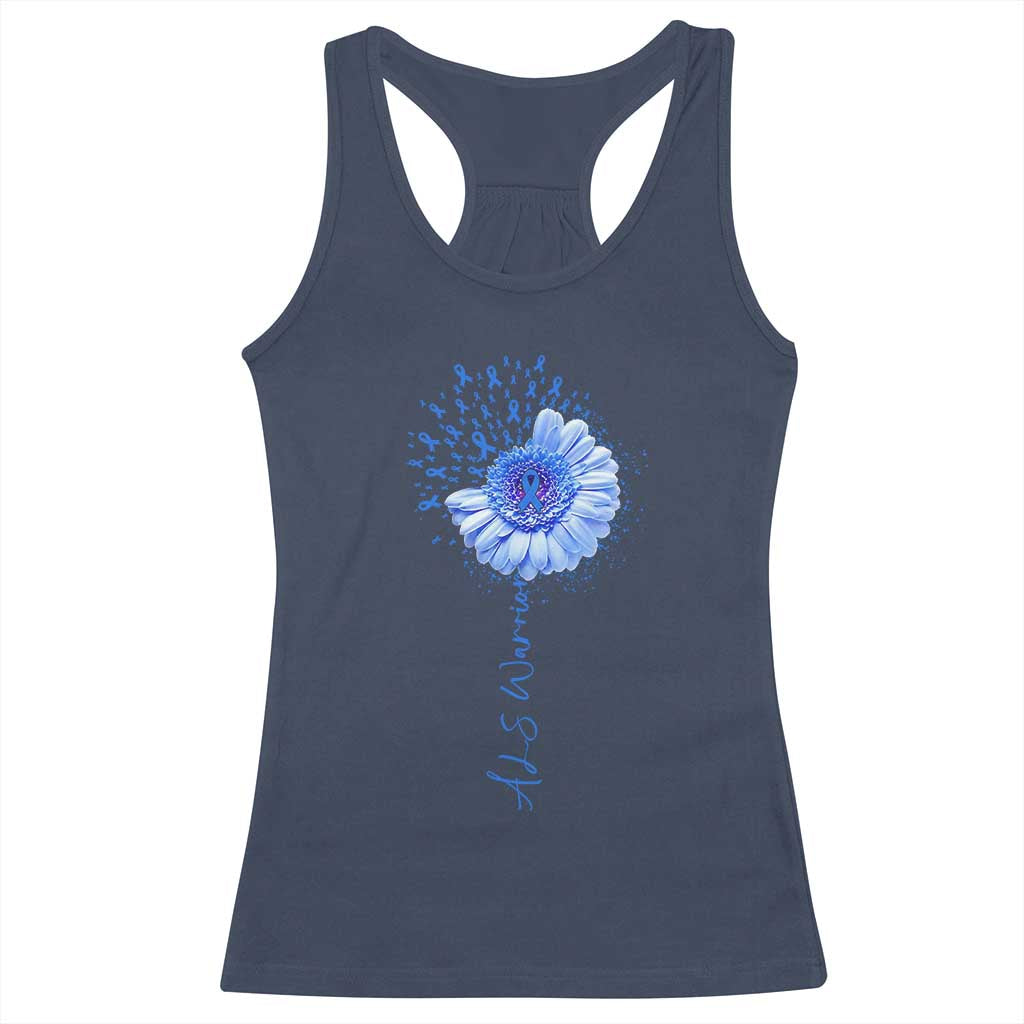 ALS Awareness Racerback Tank Top Blue Ribbon Sunflower ALS Warrior TS10 Navy Print Your Wear