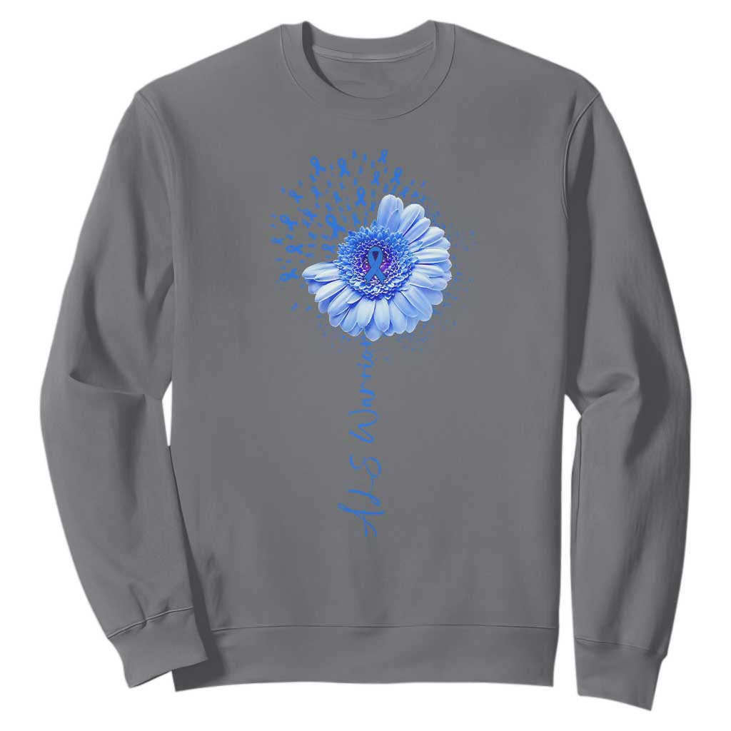 ALS Awareness Sweatshirt Blue Ribbon Sunflower ALS Warrior TS10 Charcoal Print Your Wear