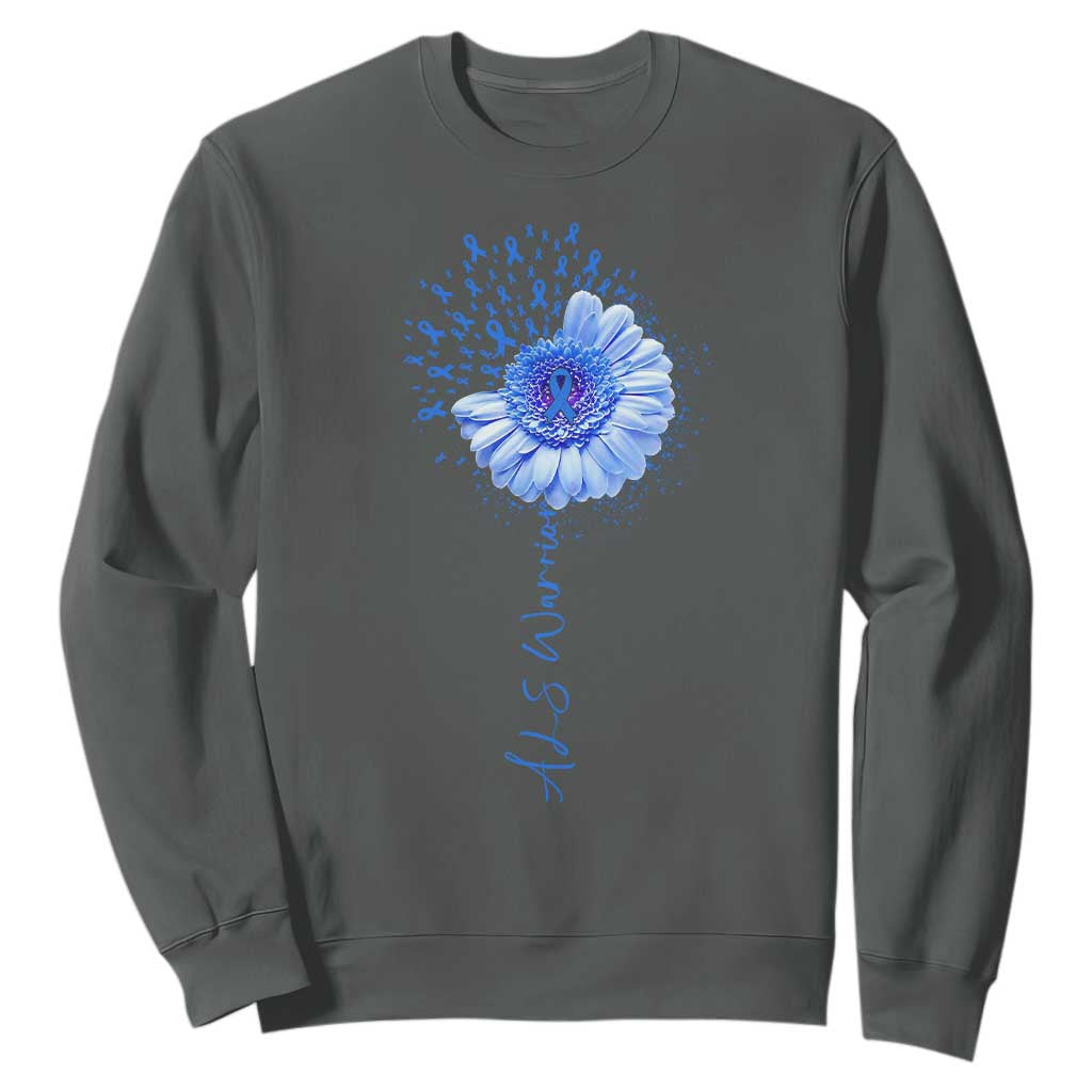 ALS Awareness Sweatshirt Blue Ribbon Sunflower ALS Warrior TS10 Dark Heather Print Your Wear