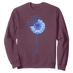 ALS Awareness Sweatshirt Blue Ribbon Sunflower ALS Warrior TS10 Maroon Print Your Wear