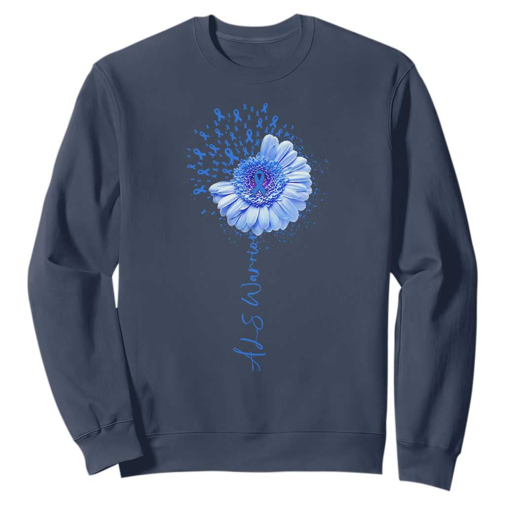 ALS Awareness Sweatshirt Blue Ribbon Sunflower ALS Warrior TS10 Navy Print Your Wear