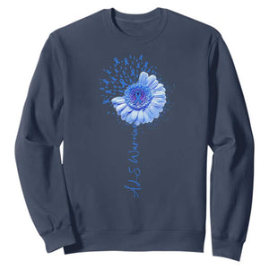 ALS Awareness Sweatshirt Blue Ribbon Sunflower ALS Warrior TS10 Navy Print Your Wear