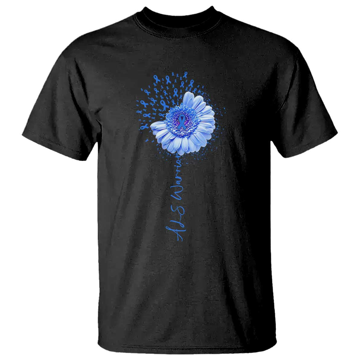 ALS Awareness T Shirt Blue Ribbon Sunflower ALS Warrior TS10 Black Print Your Wear
