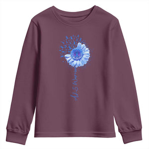 ALS Awareness Youth Sweatshirt Blue Ribbon Sunflower ALS Warrior TS10 Maroon Print Your Wear