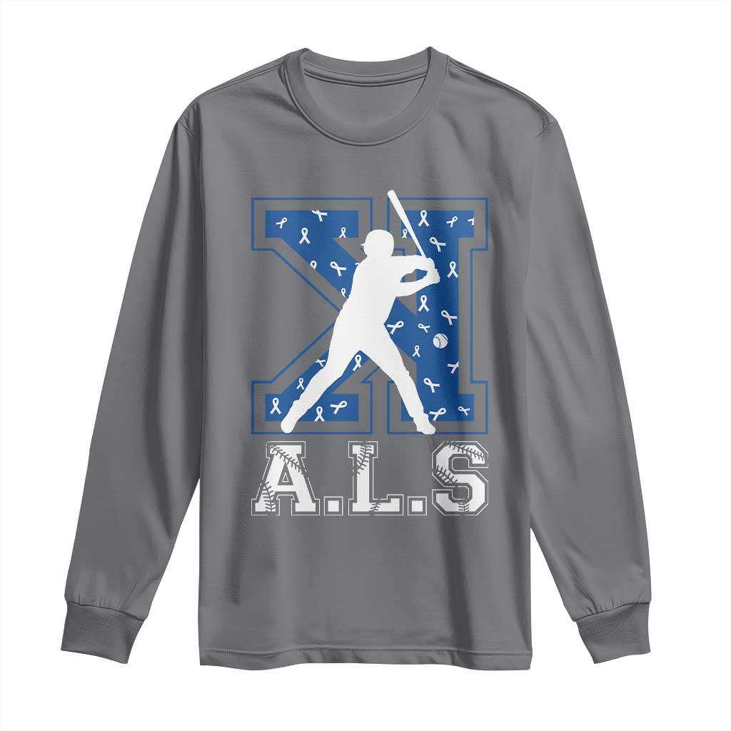ALS Awareness Long Sleeve Shirt Baseball Strike Out ALS Support TS10 Charcoal Print Your Wear