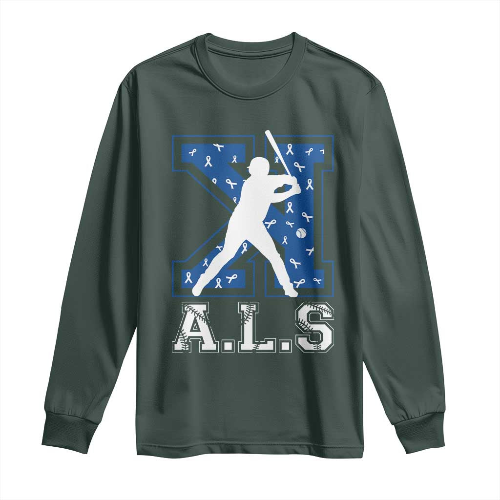 ALS Awareness Long Sleeve Shirt Baseball Strike Out ALS Support TS10 Dark Forest Green Print Your Wear