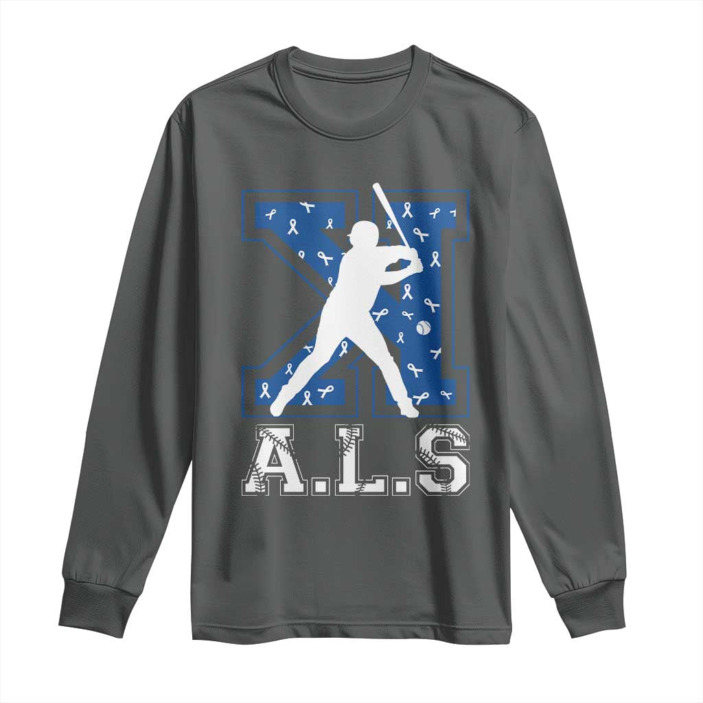 ALS Awareness Long Sleeve Shirt Baseball Strike Out ALS Support TS10 Dark Heather Print Your Wear