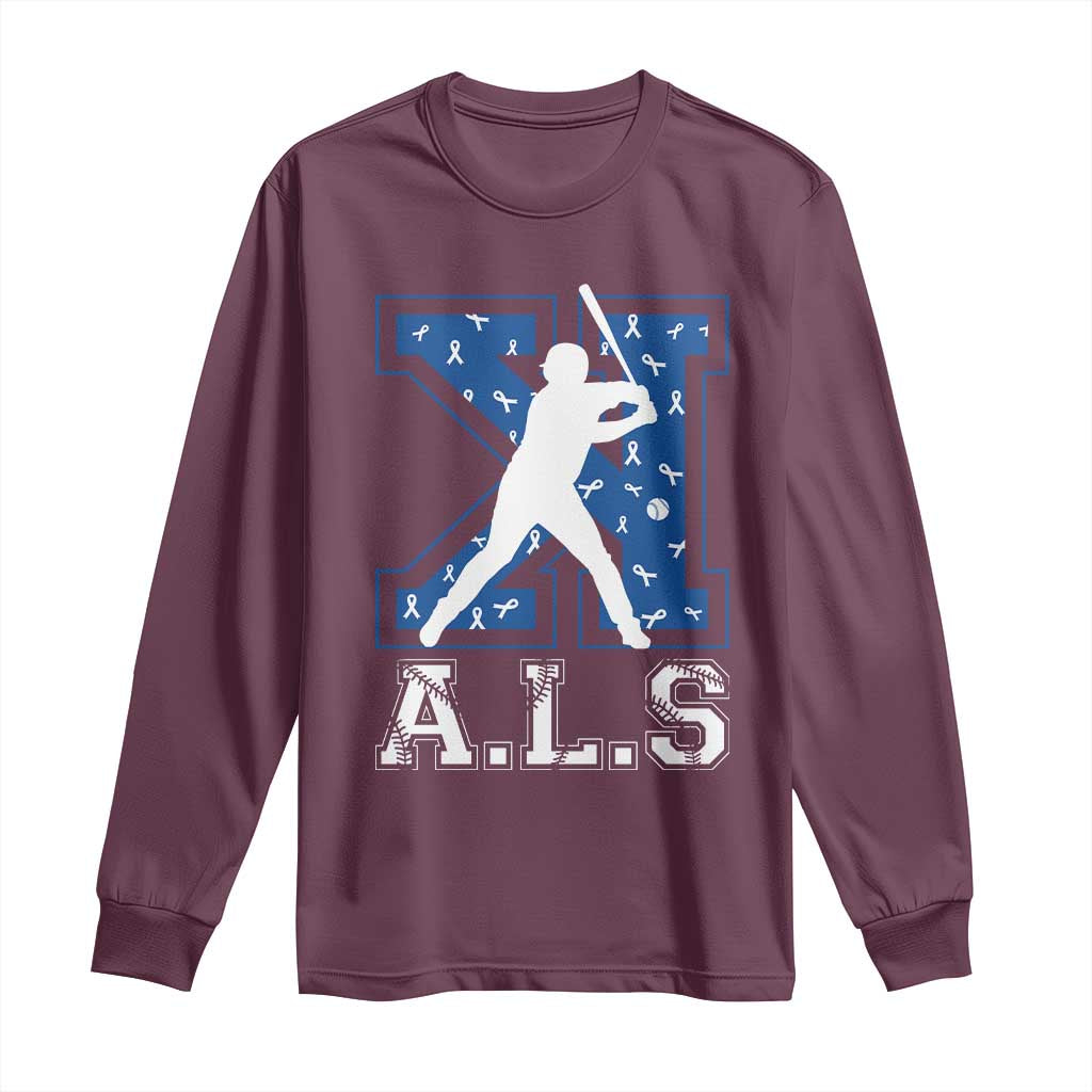 ALS Awareness Long Sleeve Shirt Baseball Strike Out ALS Support TS10 Maroon Print Your Wear