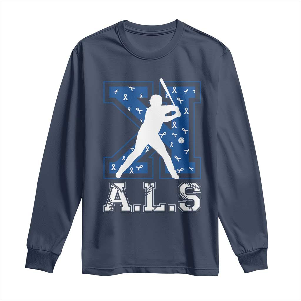 ALS Awareness Long Sleeve Shirt Baseball Strike Out ALS Support TS10 Navy Print Your Wear