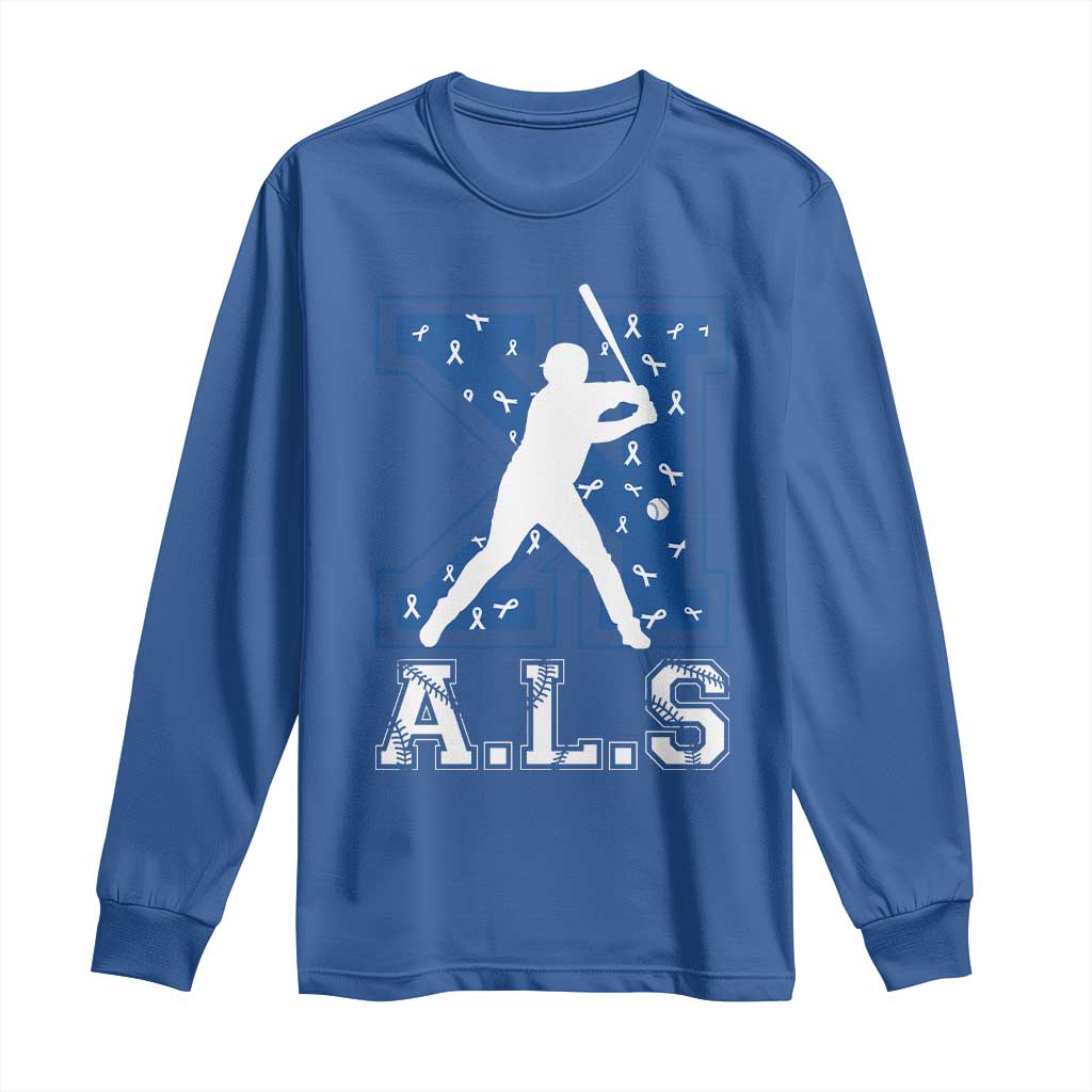 ALS Awareness Long Sleeve Shirt Baseball Strike Out ALS Support TS10 Royal Blue Print Your Wear