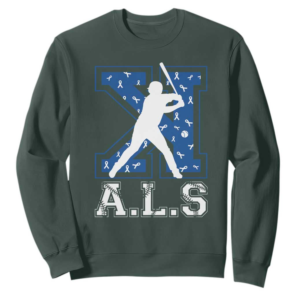 ALS Awareness Sweatshirt Baseball Strike Out ALS Support TS10 Dark Forest Green Print Your Wear