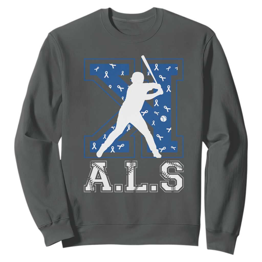 ALS Awareness Sweatshirt Baseball Strike Out ALS Support TS10 Dark Heather Print Your Wear